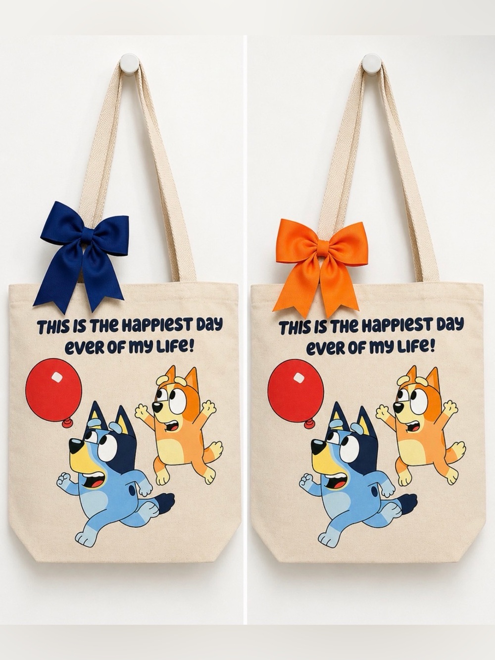 Bluey Canvas Bag with Blue or Orange Hair Bow Set (Buyer Picks which Color Bow)